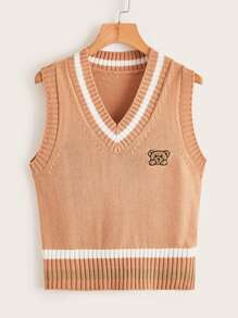 Cartoon Bear Embroidery Sweater Vest