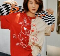 Cartoon Bear Graphic Colorblock Tee