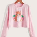 Cartoon Bear Graphic Crop Tee