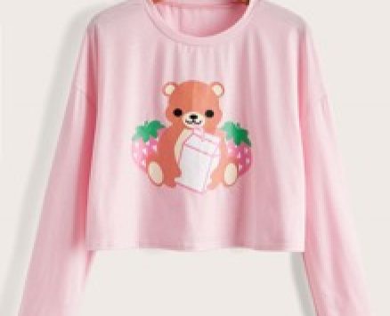 Cartoon Bear Graphic Crop Tee