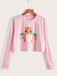 Cartoon Bear Graphic Crop Tee