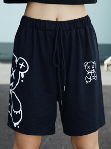 Cartoon Bear Graphic Knot Shorts