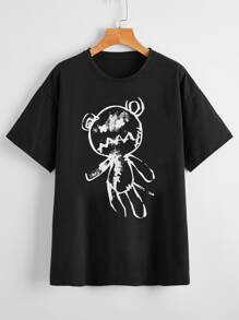 Cartoon Bear Graphic Oversized Tee