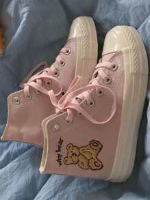 Cartoon Bear Lace-up High Top Canvas Sneakers