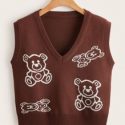 Cartoon Bear Pattern Sweater Vest