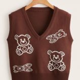 Cartoon Bear Pattern Sweater Vest