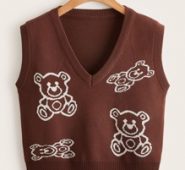 Cartoon Bear Pattern Sweater Vest