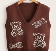 Cartoon Bear Pattern Sweater Vest
