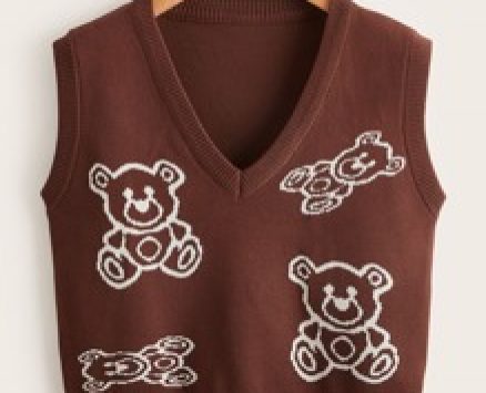 Cartoon Bear Pattern Sweater Vest