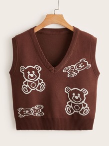 Cartoon Bear Pattern Sweater Vest