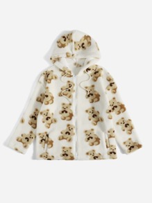 Cartoon Bear Pattern Zip Up Teddy Coat