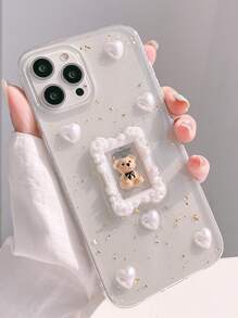 Cartoon Bear & Heart Decor Phone Case