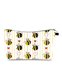 Cartoon Bee Pattern Zippered Makeup Bag