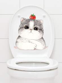 Cartoon Cat Print Toilet Sticker