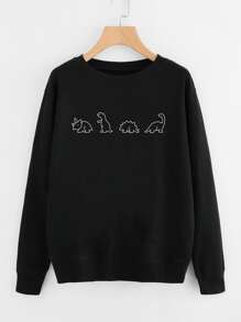 Cartoon Dinosaur Graphic Sweatshirt