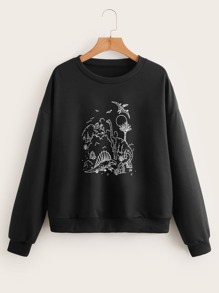 Cartoon Dinosaur Graphic Sweatshirt