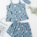 Cartoon Dog Print Pajama Set With Eyecover