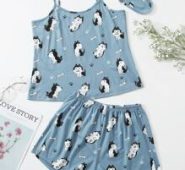 Cartoon Dog Print Pajama Set With Eyecover