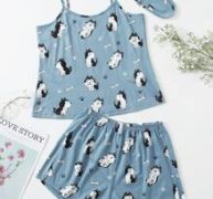 Cartoon Dog Print Pajama Set With Eyecover