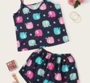 Cartoon Elephant Print Cami PJ Set & Eye Cover