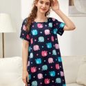 Cartoon Elephant Print Nigh Dress