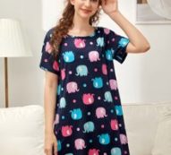Cartoon Elephant Print Nigh Dress