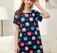Cartoon Elephant Print Nigh Dress