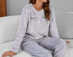 Cartoon Embroidery Teddy PJ Set