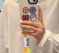 Cartoon Graphic Clear Phone Case With Lanyard