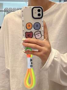 Cartoon Graphic Clear Phone Case With Lanyard