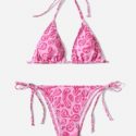 Cartoon Graphic Halter Triangle Tie Side Bikini Swimsuit