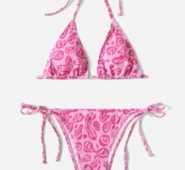 Cartoon Graphic Halter Triangle Tie Side Bikini Swimsuit