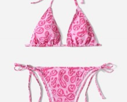 Cartoon Graphic Halter Triangle Tie Side Bikini Swimsuit