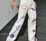 Cartoon Graphic High Waist Baggy Jeans