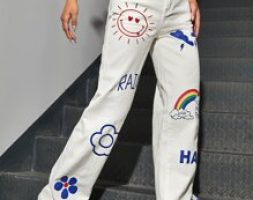 Cartoon Graphic High Waist Baggy Jeans