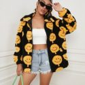 Cartoon Pattern Drop Shoulder Zipper Teddy Jacket