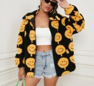 Cartoon Pattern Drop Shoulder Zipper Teddy Jacket