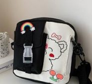 Cartoon Print Crossbody Bag With Cartoon Badge