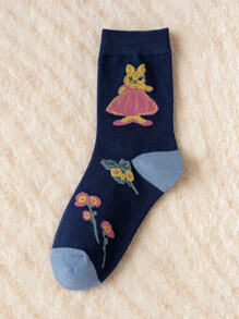 Cartoon Rabbit Pattern Crew Socks