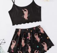 Cartoon Sloth Graphic Cami Pajama Set
