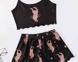 Cartoon Sloth Graphic Cami Pajama Set