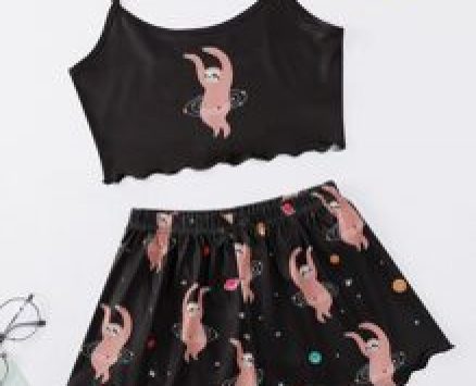 Cartoon Sloth Graphic Cami Pajama Set