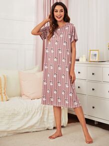 Cartoon & Stripe Print Nightdress