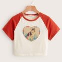 Cat Graphic Colorblock Baseball Tee