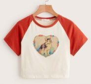 Cat Graphic Colorblock Baseball Tee