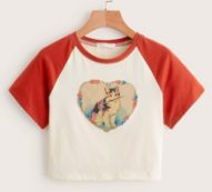 Cat Graphic Colorblock Baseball Tee