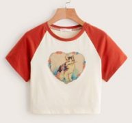 Cat Graphic Colorblock Baseball Tee
