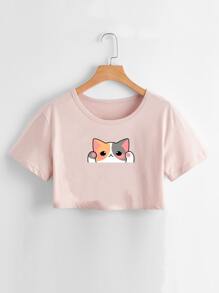 Cat Graphic Crop Tee