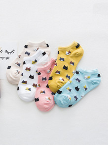 Cat Pattern Socks 5pairs