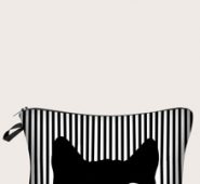 Cat Pattern Striped Makeup Bag